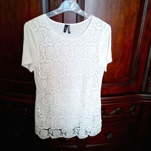 Ravel Women's Cream Lace Lined Front T-shirt With Short Sleeves Size Small